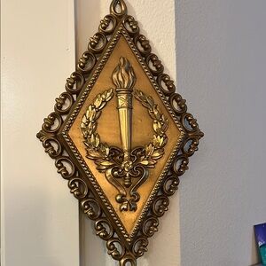 1971 Antique Homco Bronze Gold Wall Plaque with Torch Design